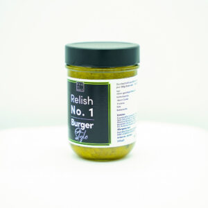 Relish Nummer 1 Burger im Glas – süß-säuerliches Burger-Relish aus Zucchini, Gurke, Apfel und Kräutern, handwerklich hergestellt in der Proviantmanufaktur, perfekt als Burger-Topping, Aufstrich oder für Bowls