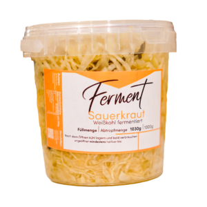 Sauerkraut Large Weißkohl-Ferment im PVC-Topf, milchsauer fermentiertes Gemüse aus eigener Marktgärtnerei, veredelt mit Wacholderbeeren und Lorbeerblättern